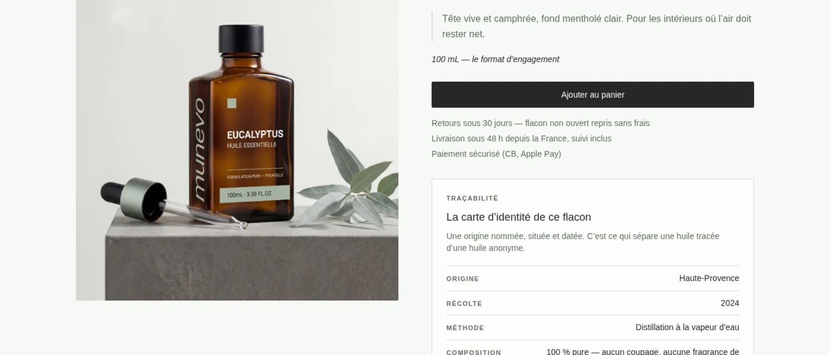 La page produit de Munevo, seule page de vente du parcours